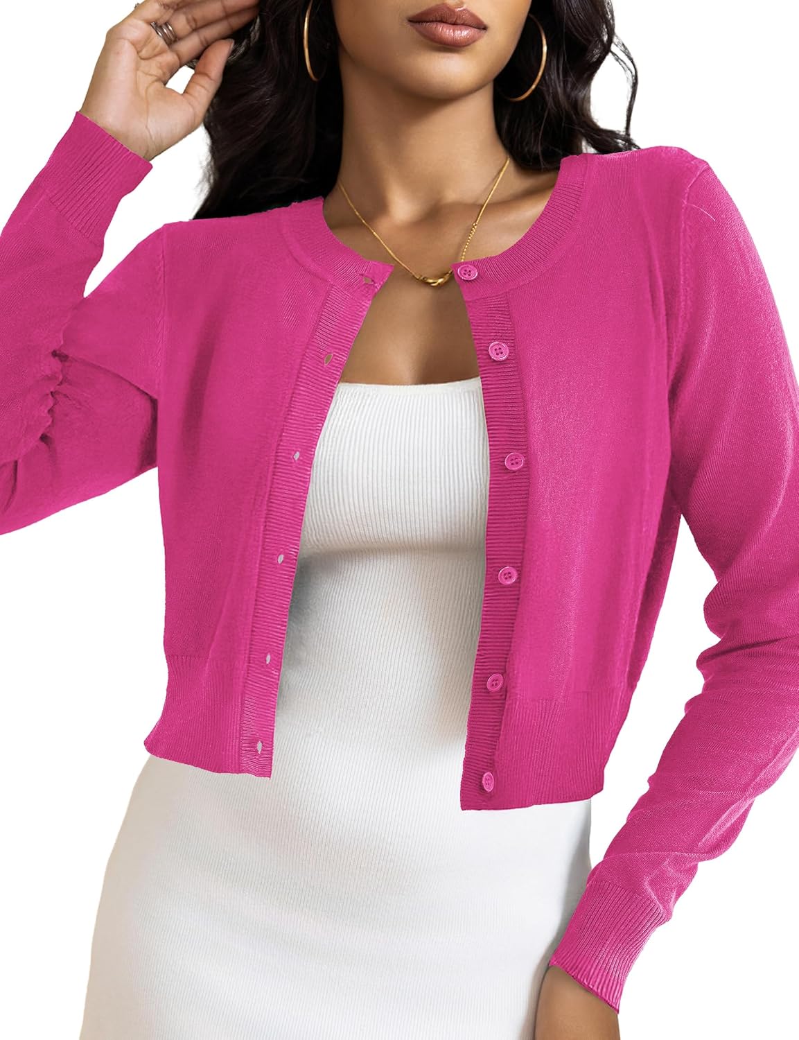 LETDIOSTO Cropped Cardigan Bolero Shrug for Women, Button Down Long Sleeve Knit Sweater for Dresses,for Jeans, XS to XL