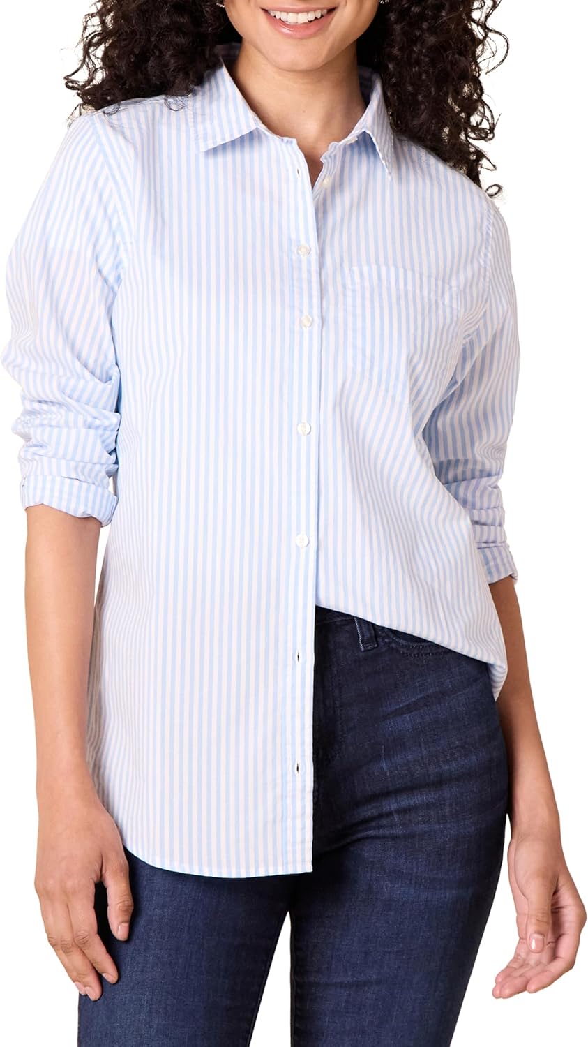 Amazon Essentials Womens Regular-Fit Long-Sleeve Button-Down Poplin Shirt