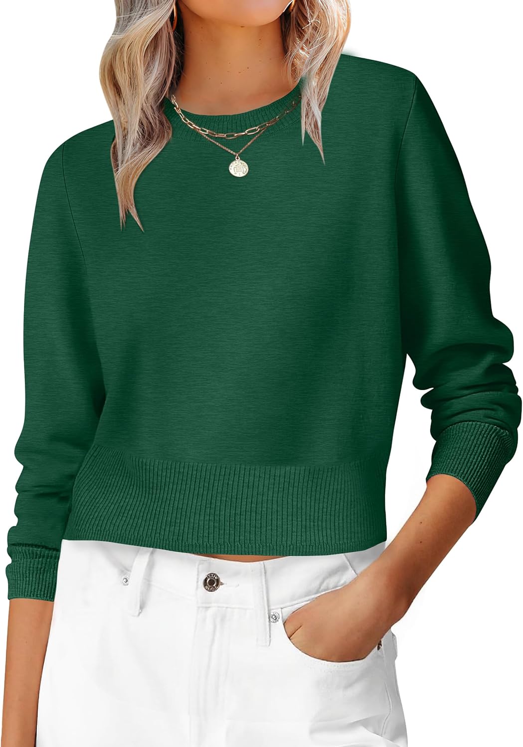 ANRABESS Women’s Long Sleeve Sweaters Cropped Crew Neck Business Casual Light Weight Sweater Tops Fall Fashion Clothes 2025