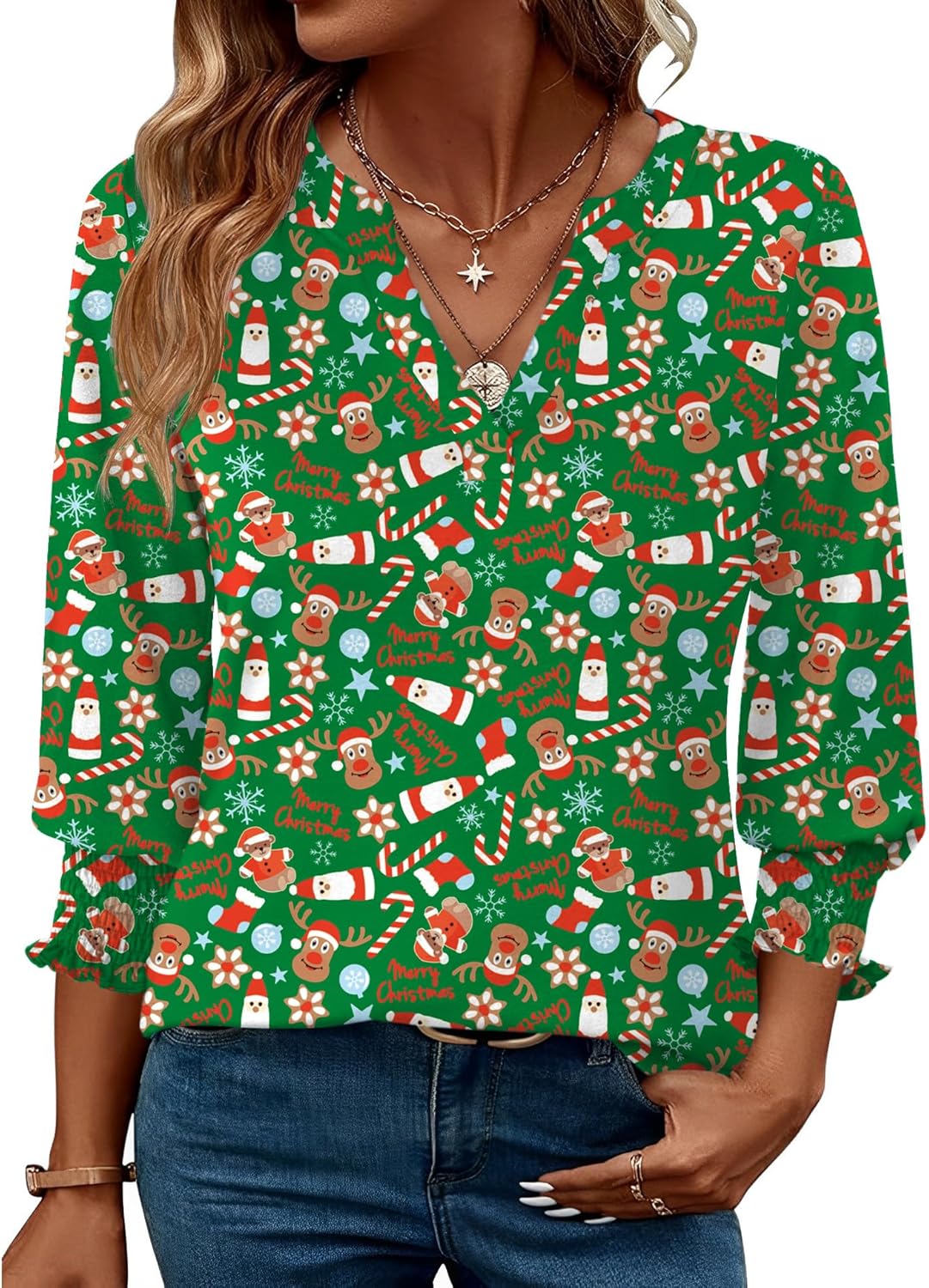 LOMON Women's 2025 Fashion Tops 3/4 Length Sleeve Business Casual Blouses Summer Tees Shirts