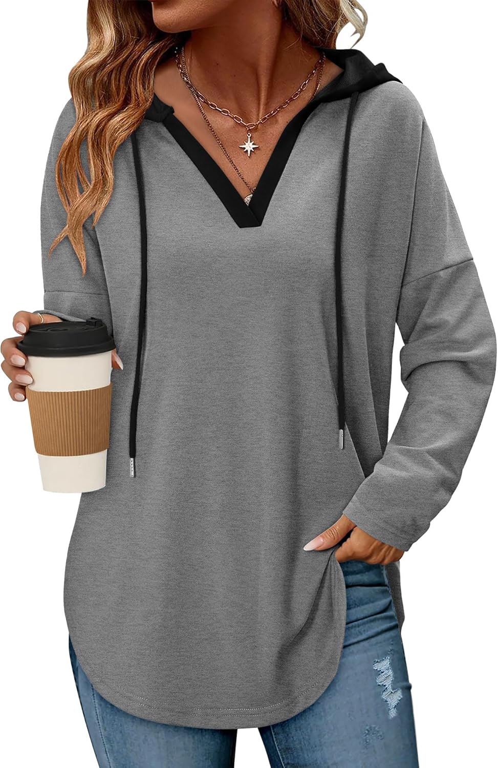 Angerella Womens Fashion Hoodies Pullover Oversized Sweatshirt Long SLeeve Drawstring Hooded Fall Shirts Loose Fit