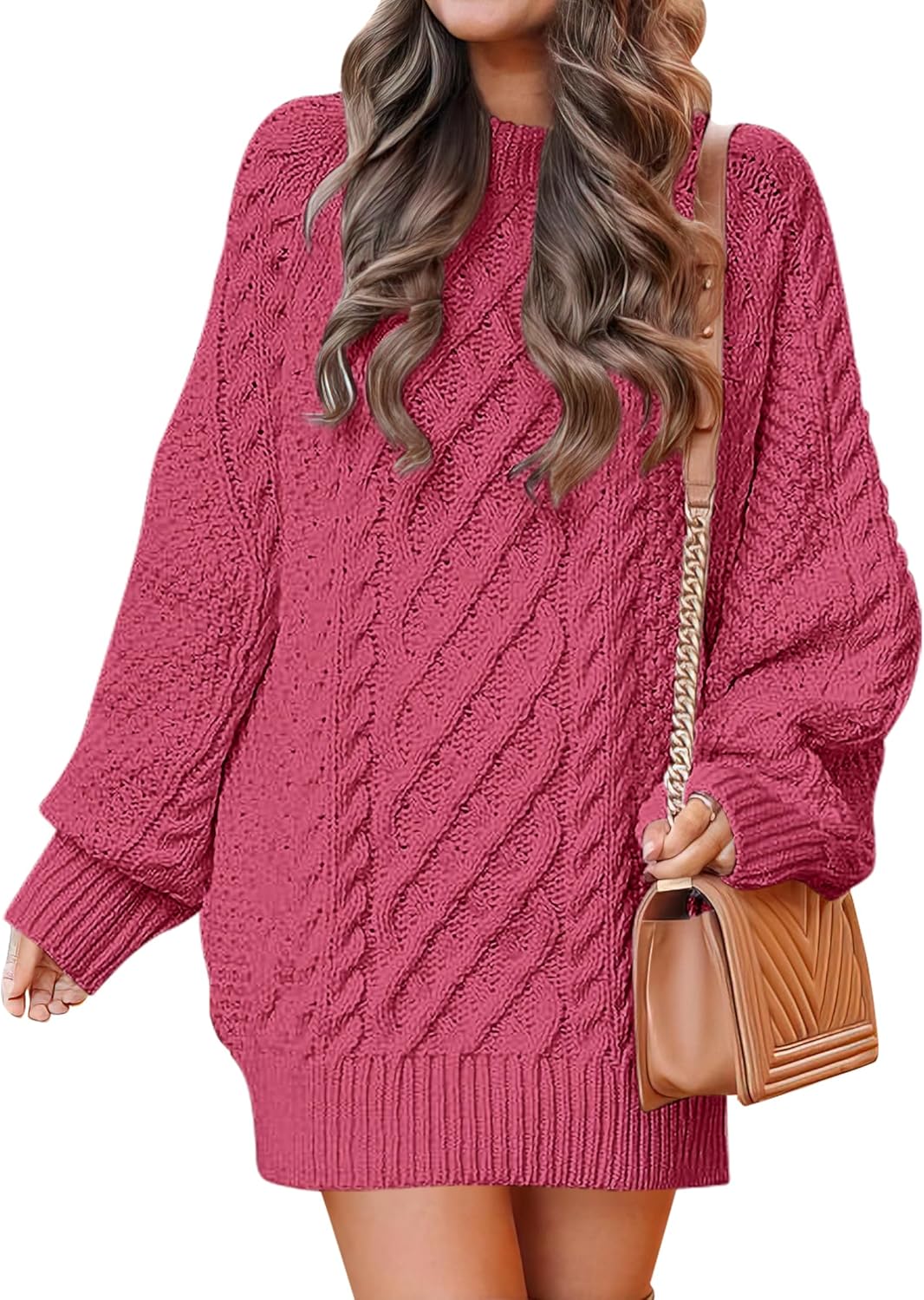 ANRABESS Womens Sweater Dress Oversized Cable Knit Chunky Long Sleeve Short Dresses 2025 Fall Outfits Vacation Winter Clothes