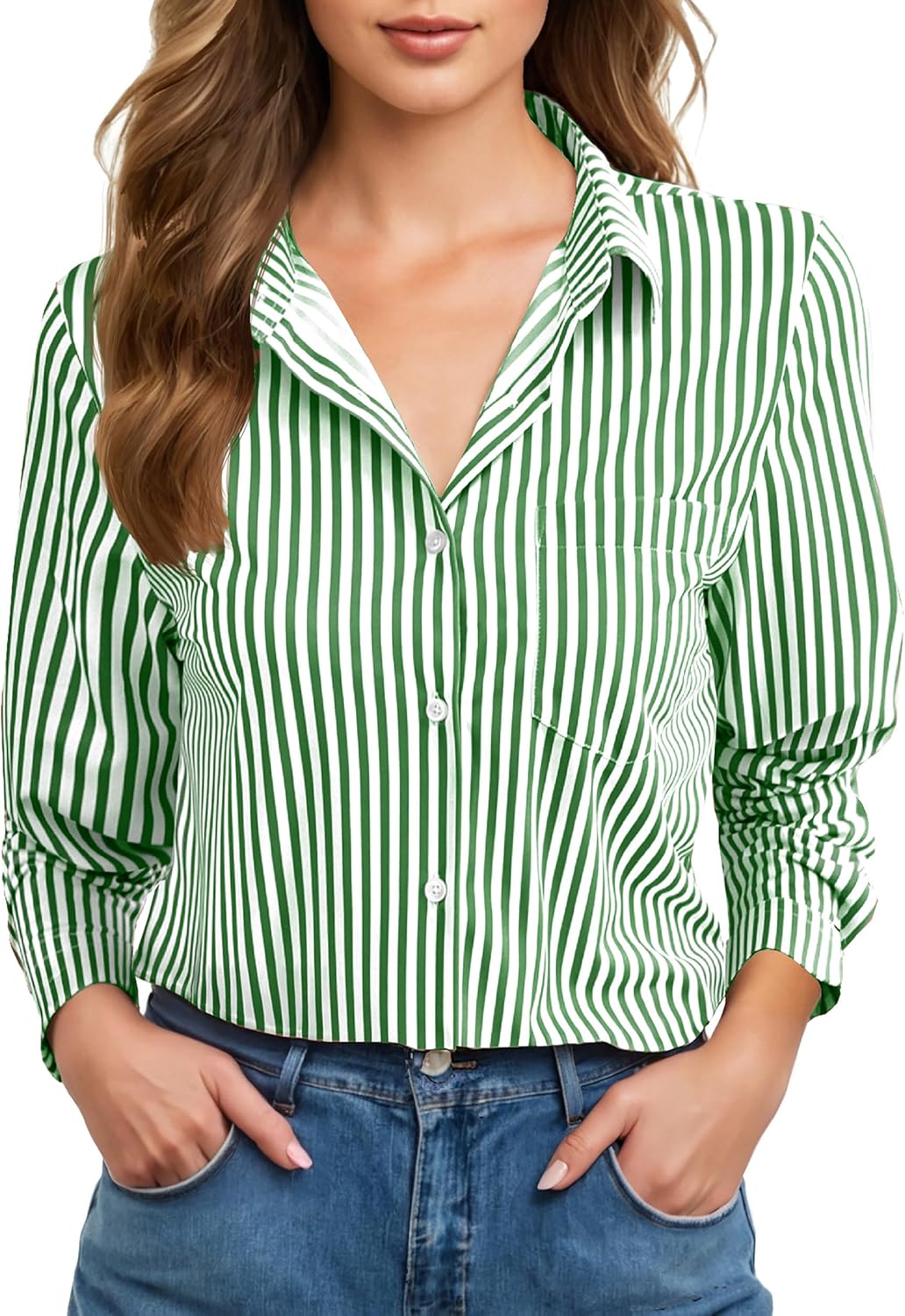 COUXILY Soft Wrinkle-Free Button Down Stretch Shirts for Women, Breathable Moisture-Wicking Casual Work Dress Tops