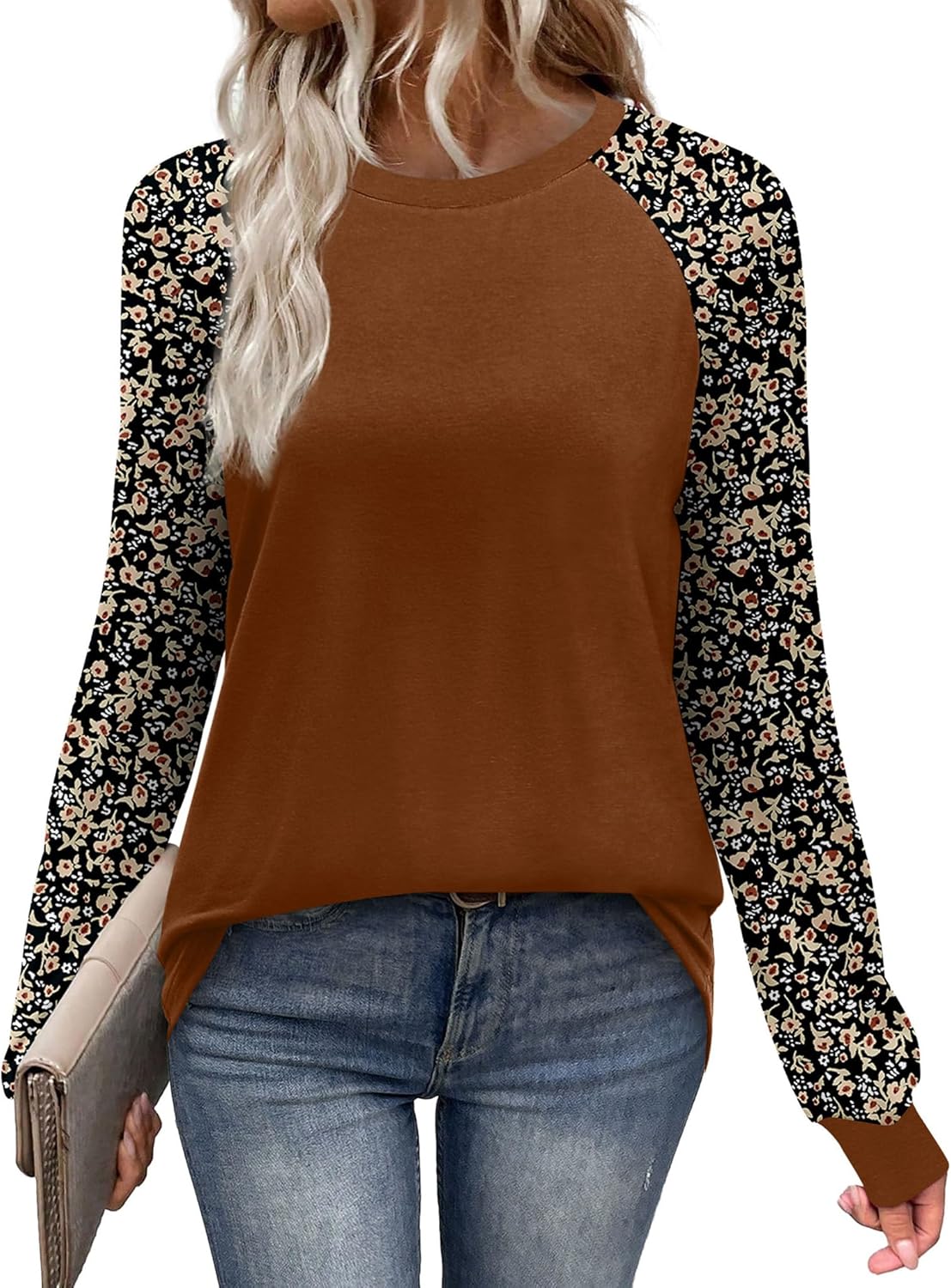 WIHOLL Long Sleeve Shirts for Women Color Block Raglan Tops Casual Crewneck Basic Tees Fall Clothes 2025 Fashion