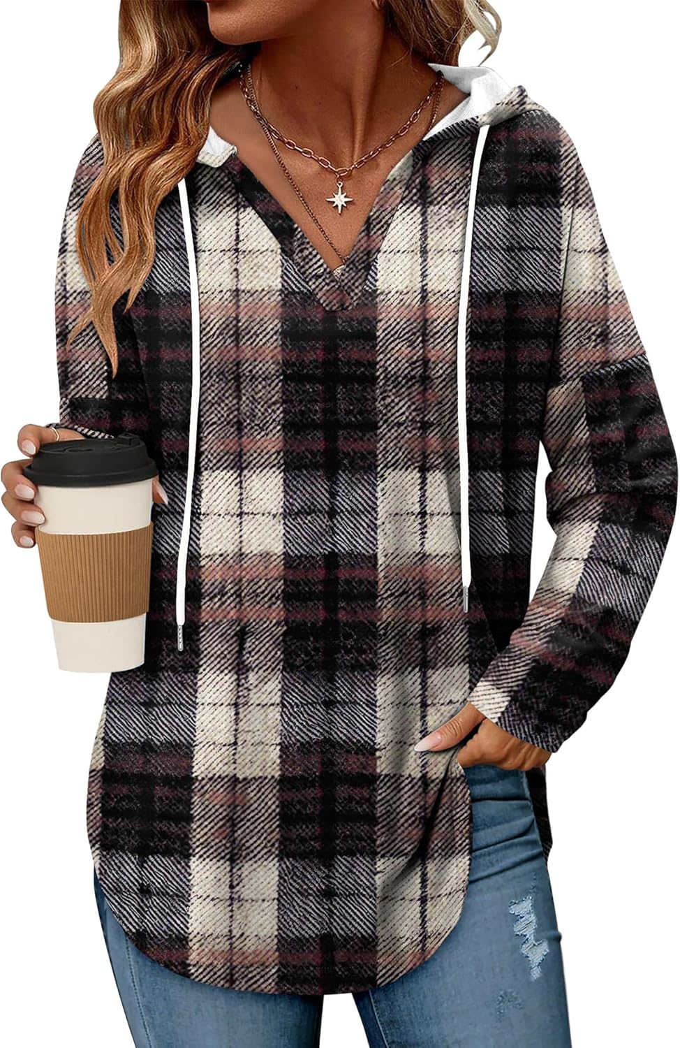 Angerella Womens Fashion Hoodies Pullover Oversized Sweatshirt Long SLeeve Drawstring Hooded Fall Shirts Loose Fit