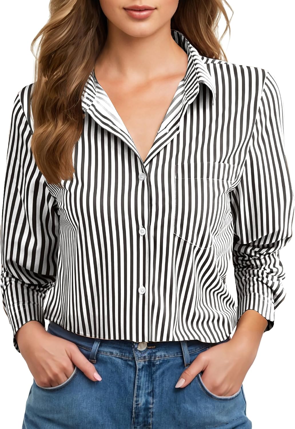 COUXILY Soft Wrinkle-Free Button Down Stretch Shirts for Women, Breathable Moisture-Wicking Casual Work Dress Tops