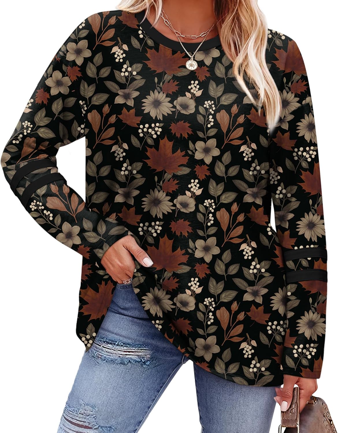 Sampeel Long Sleeve Shirts for Women Color Block Casual Tops Fall Outfits 2025 Basic Tees Trendy Clothes