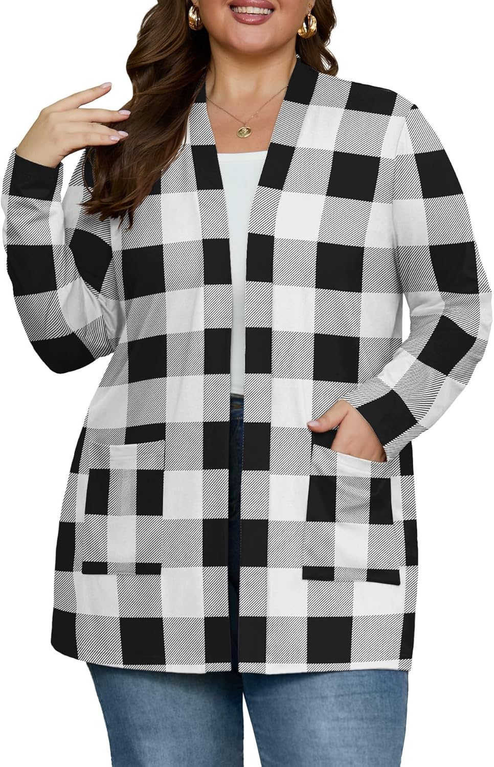 OLRIK Plus Size Cardigan for Women 2025 with Pockets Long Sleeve Casual Lightweight Jacket Open Front Cover Ups