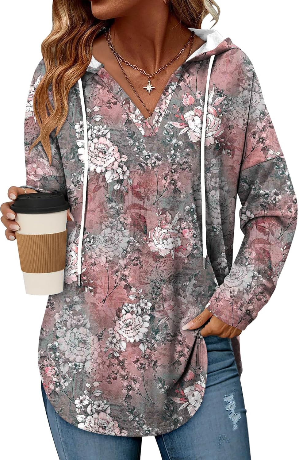 Angerella Womens Fashion Hoodies Pullover Oversized Sweatshirt Long SLeeve Drawstring Hooded Fall Shirts Loose Fit