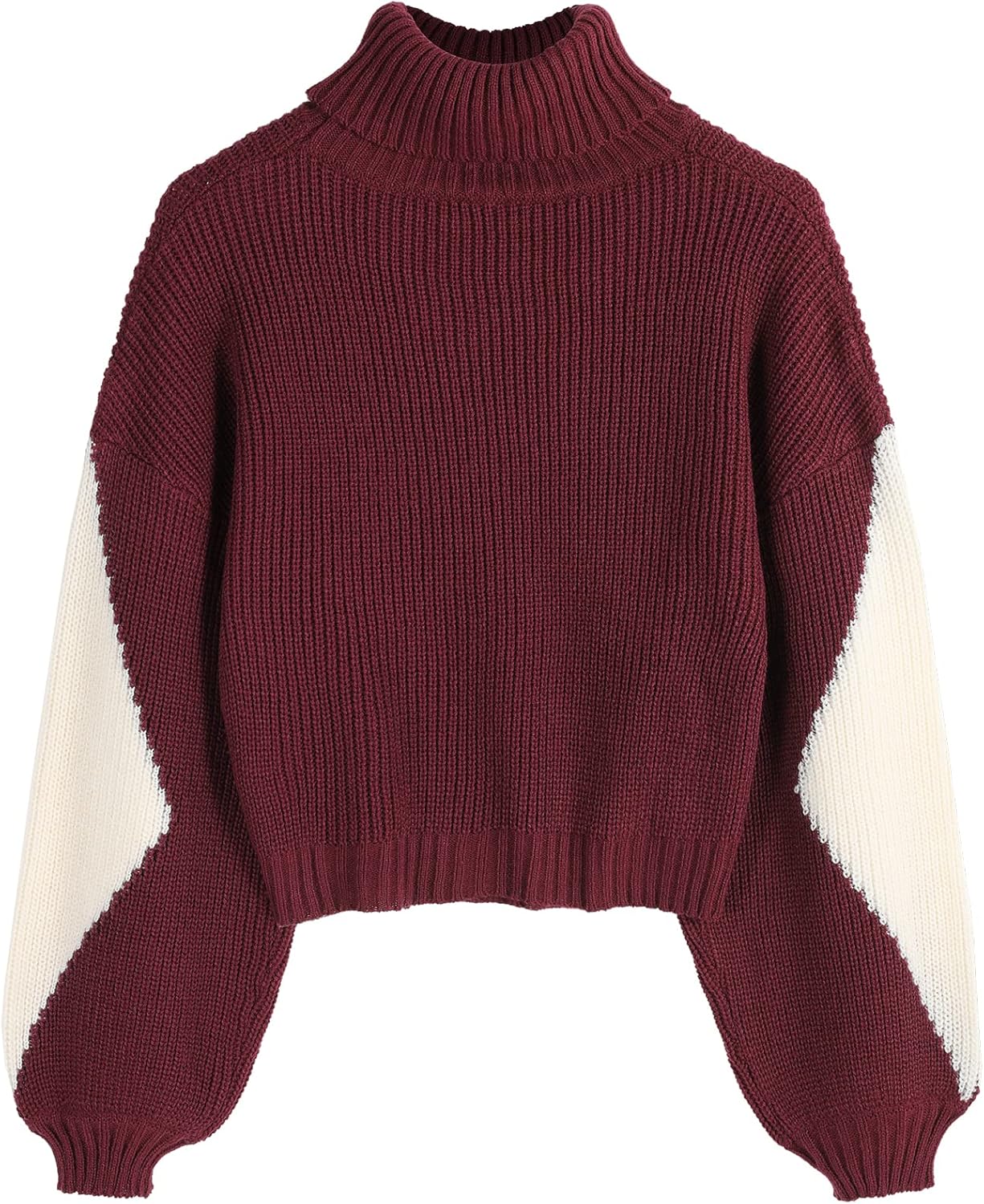 ZAFUL Women's Cropped Turtleneck Sweater Lantern Sleeve Ribbed Knit Pullover Sweater Jumper