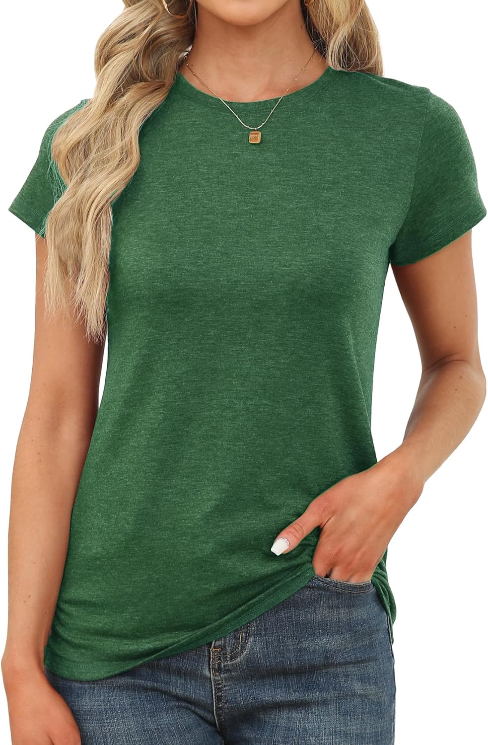 Memorose Womens Short Sleeve Tops Summer T Shirts Round Neck Causal Fashion Basic Tee