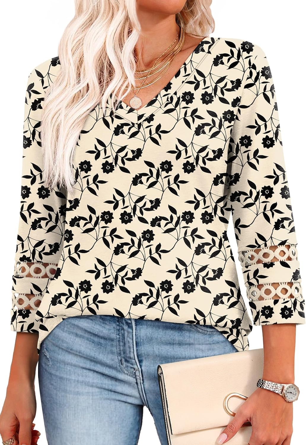 XIEERDUO 3/4 Length Sleeve Womens Tops Dressy Casual Blouses for Women 2025 Trendy V Neck T Shirts Summer Clothes