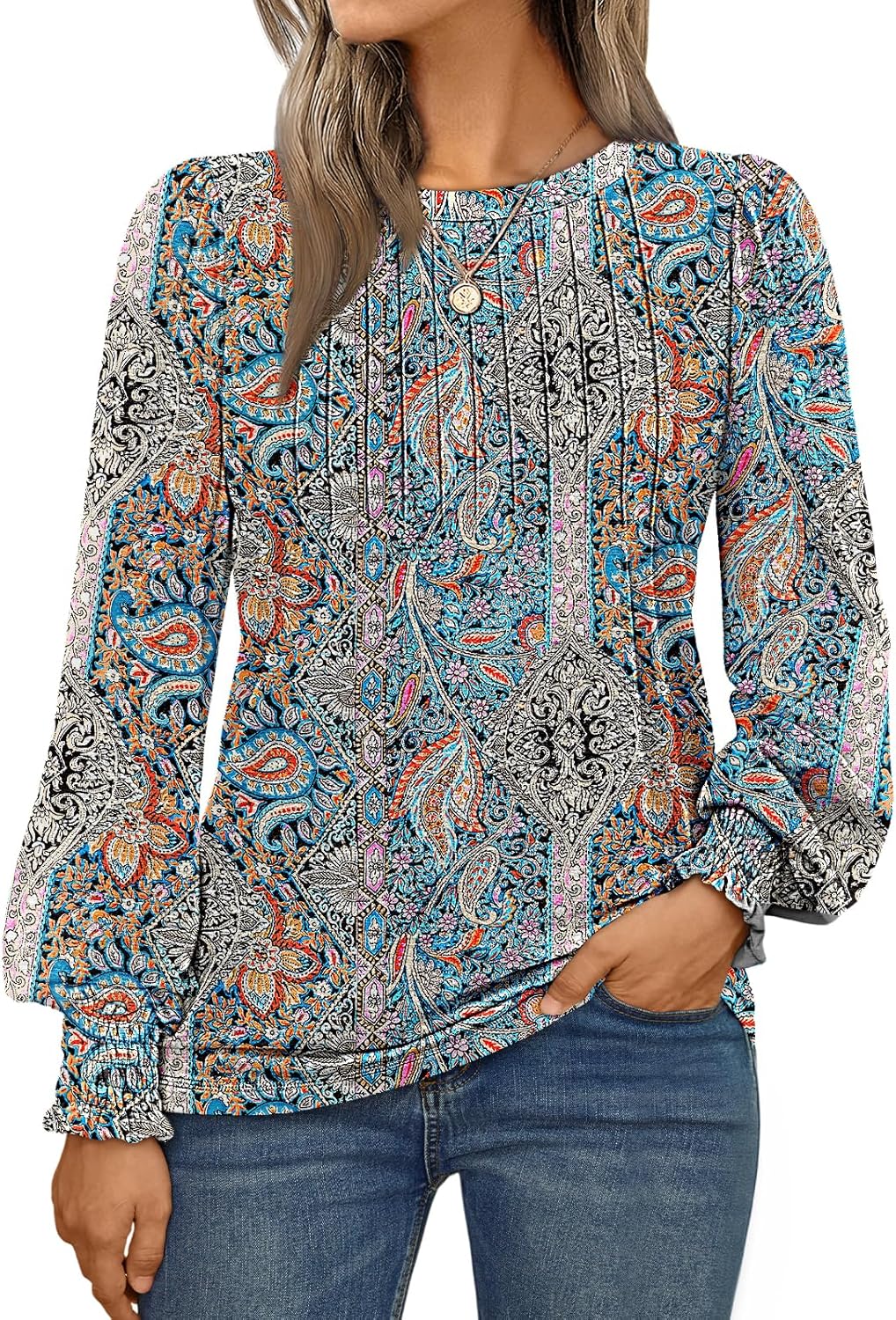 AUTOMET Long Sleeve Shirts Womens Pleated Business Casual Blouses with Smocked Cuffs