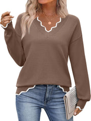 Zeagoo Women's 2025 Fall V Neck Sweater Casual Long Sleeve Lightweight Ribbed Knit Pullover Sweaters Dressy Casual Tops