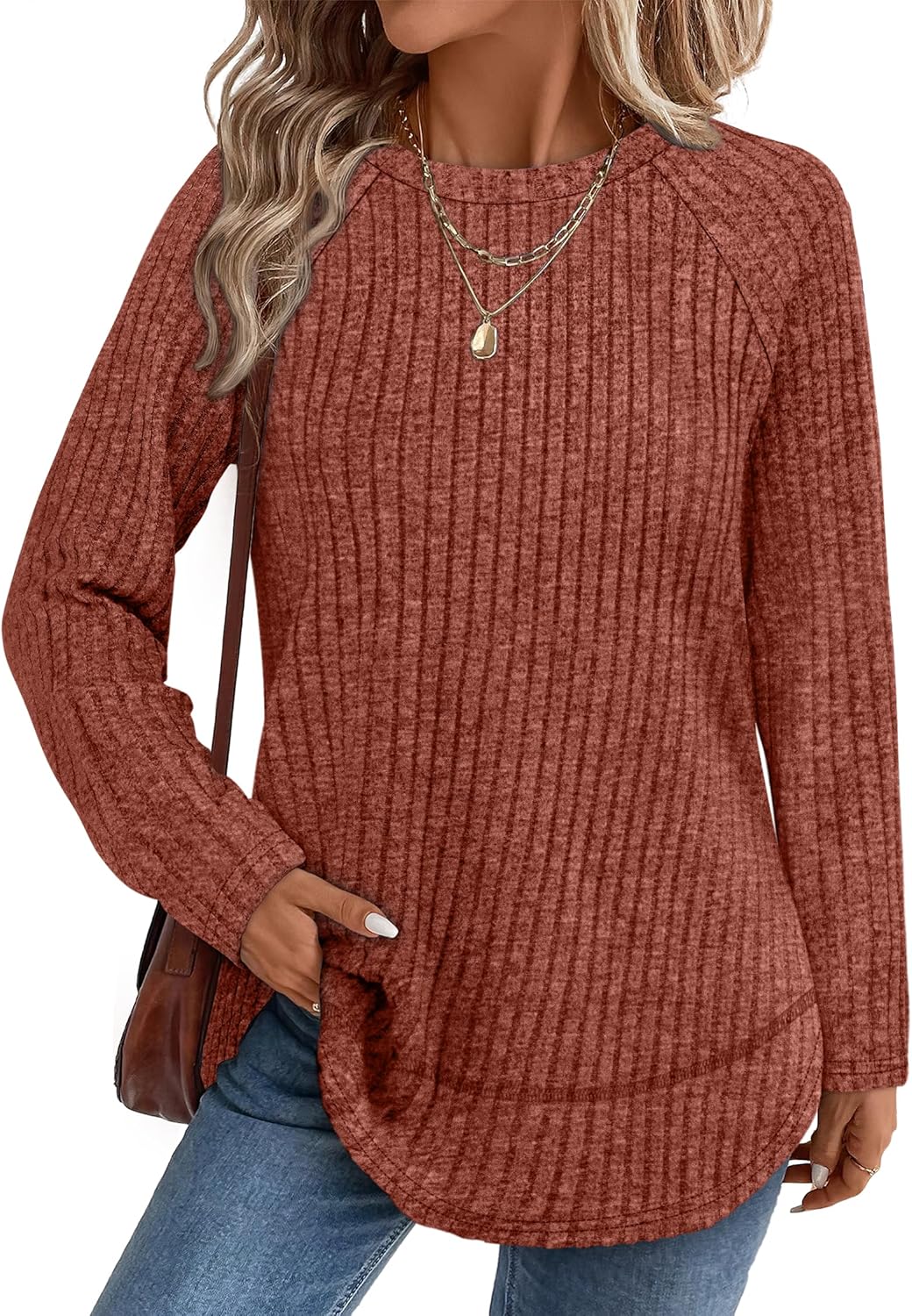 WIHOLL Long Sleeve Shirts for Women Fall Sweaters 2025 Lightweight Casual Tunic Tops Loose Fit Winter Clothing S-2XL