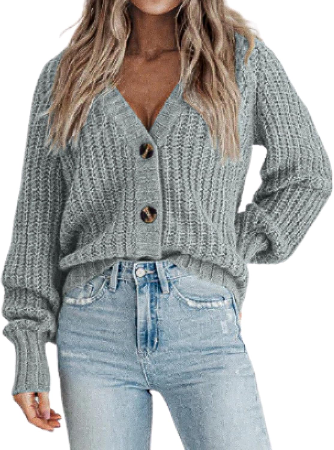 Zeagoo Women's 2025 Fall Chunky Knit Cardigans Open Front Long Sleeve V Neck Button Loose Cardigan Sweaters