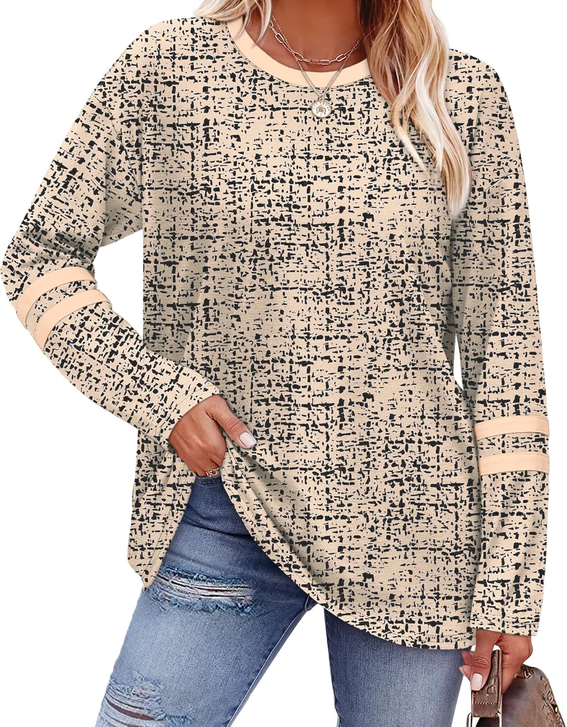 Sampeel Long Sleeve Shirts for Women Color Block Casual Tops Fall Outfits 2025 Basic Tees Trendy Clothes