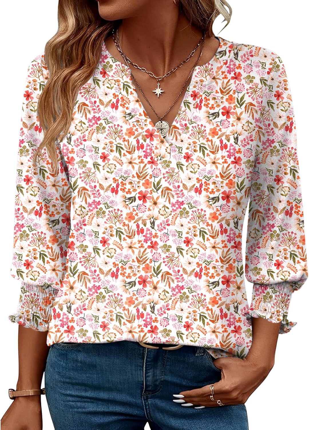 LOMON Women's 2025 Fashion Tops 3/4 Length Sleeve Business Casual Blouses Summer Tees Shirts