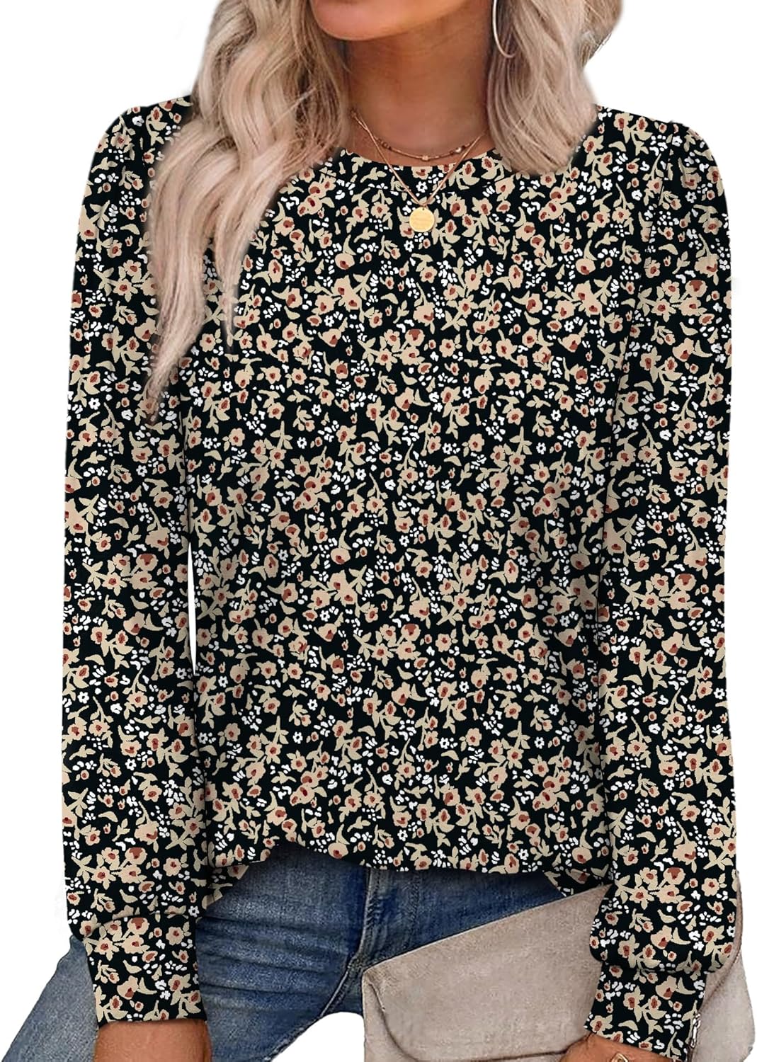 Alaroo Womens Long Sleeve Shirts 2025 Fall Tunic Tops Crewneck Blouses Print