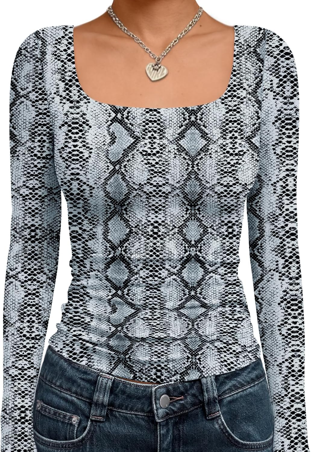 Trendy Queen Womens Long Sleeve Shirts Crop Tops Fall Fashion 2025 Square Neck Going Out Basics Tees Y2k Clothes