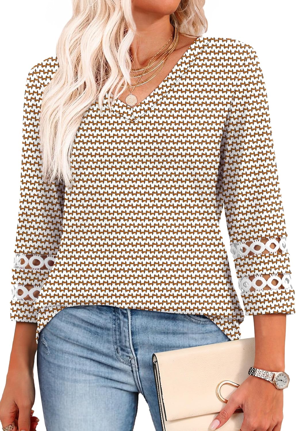 XIEERDUO 3/4 Length Sleeve Womens Tops Dressy Casual Blouses for Women 2025 Trendy V Neck T Shirts Summer Clothes