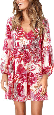 Amoretu Womens Tunic Dress Long Sleeve V Neck Casual Loose Flowy Swing Shift Dresses