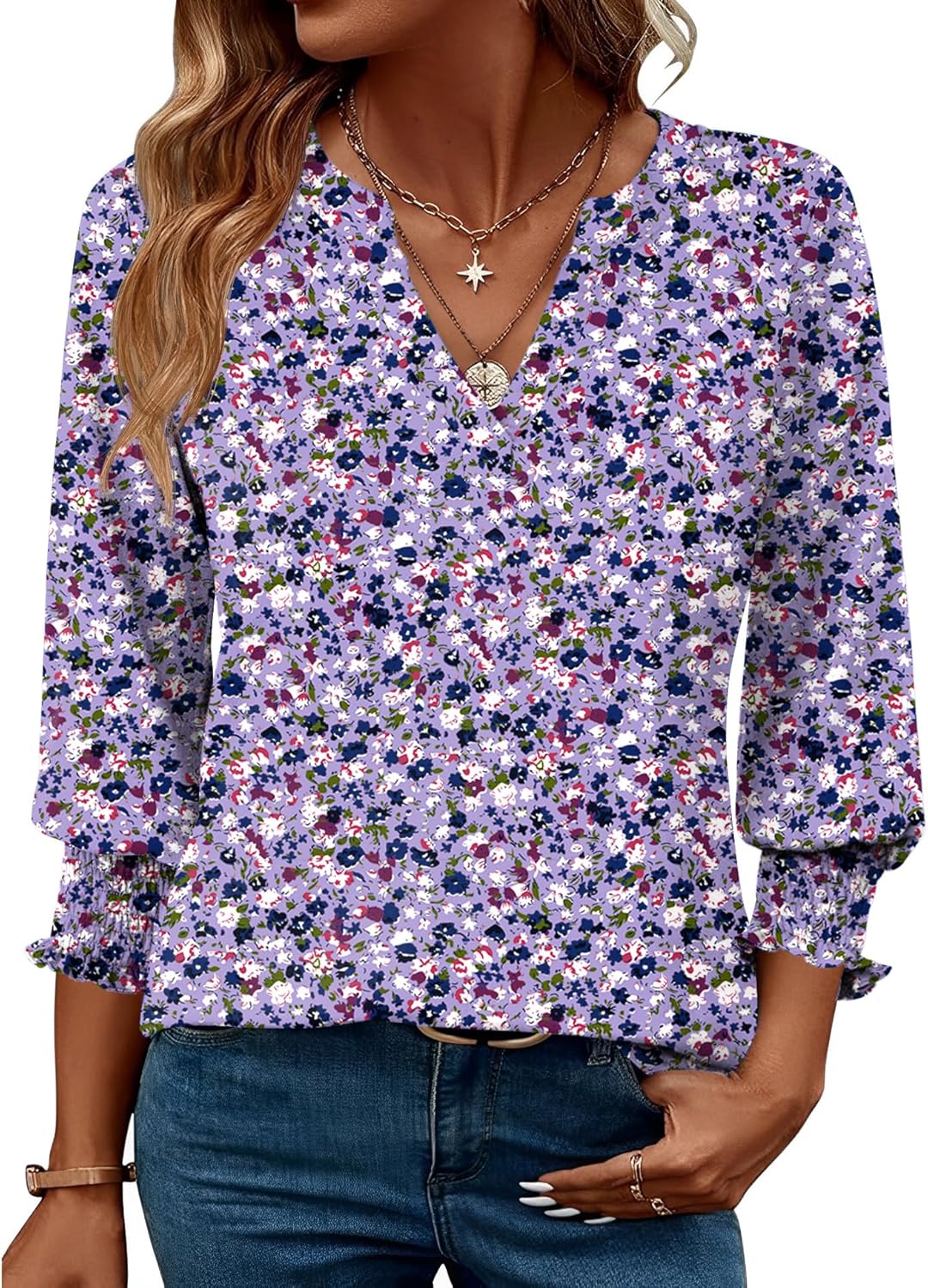 LOMON Women's 2025 Fashion Tops 3/4 Length Sleeve Business Casual Blouses Summer Tees Shirts