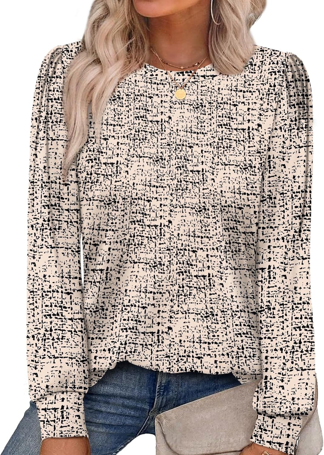 Alaroo Womens Long Sleeve Shirts 2025 Fall Tunic Tops Crewneck Blouses Print