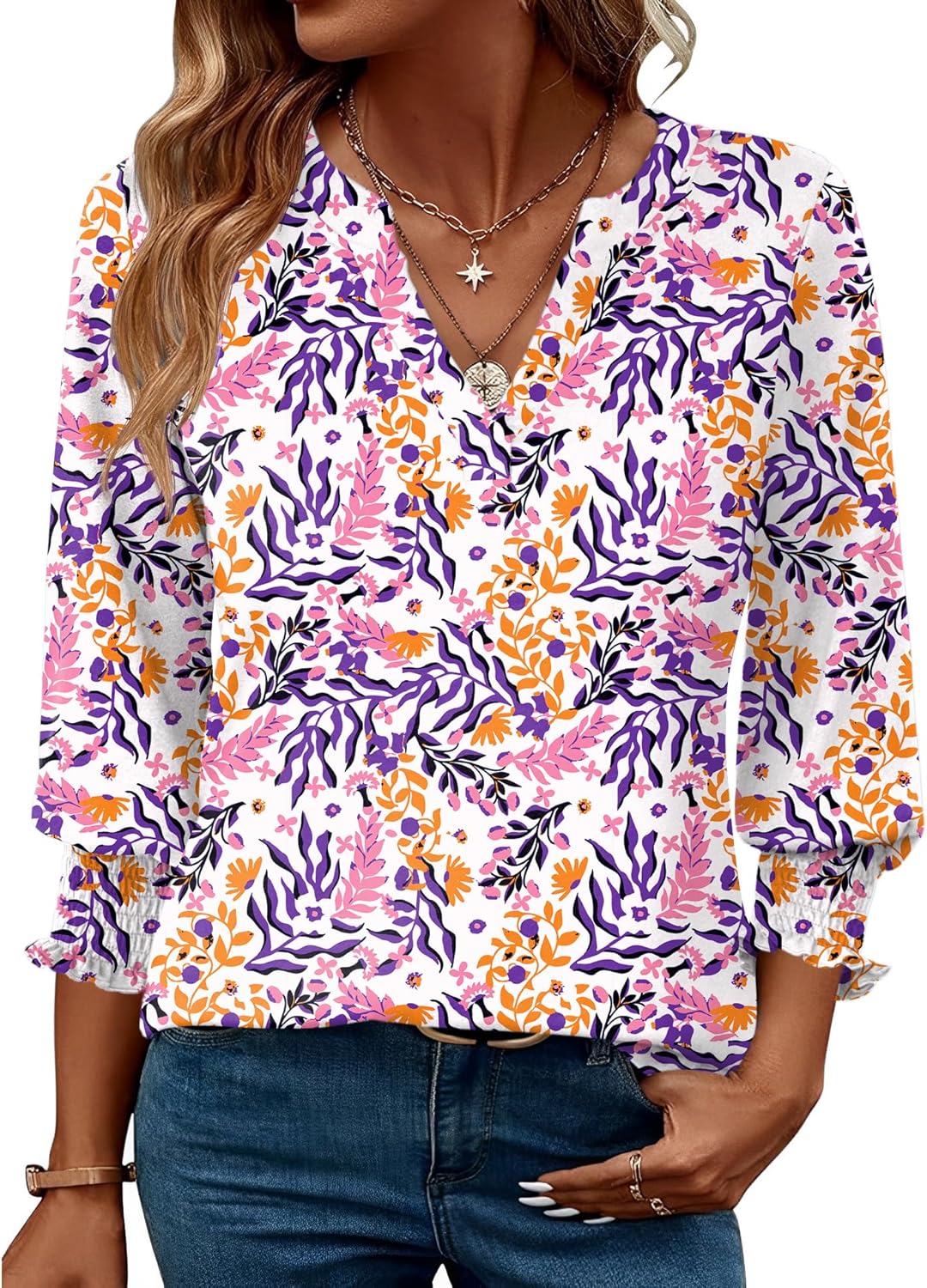 LOMON Women's 2025 Fashion Tops 3/4 Length Sleeve Business Casual Blouses Summer Tees Shirts