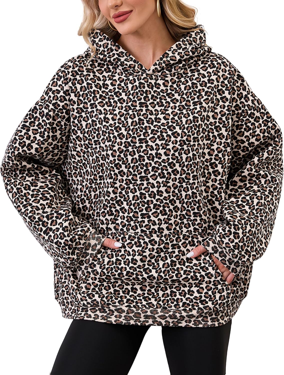 Womens Camo Hoodies Maple Leaf Print Oversized Hooded Sweatshirt Fleece Pullover Sweatshirts Long Sleeve with Pocket