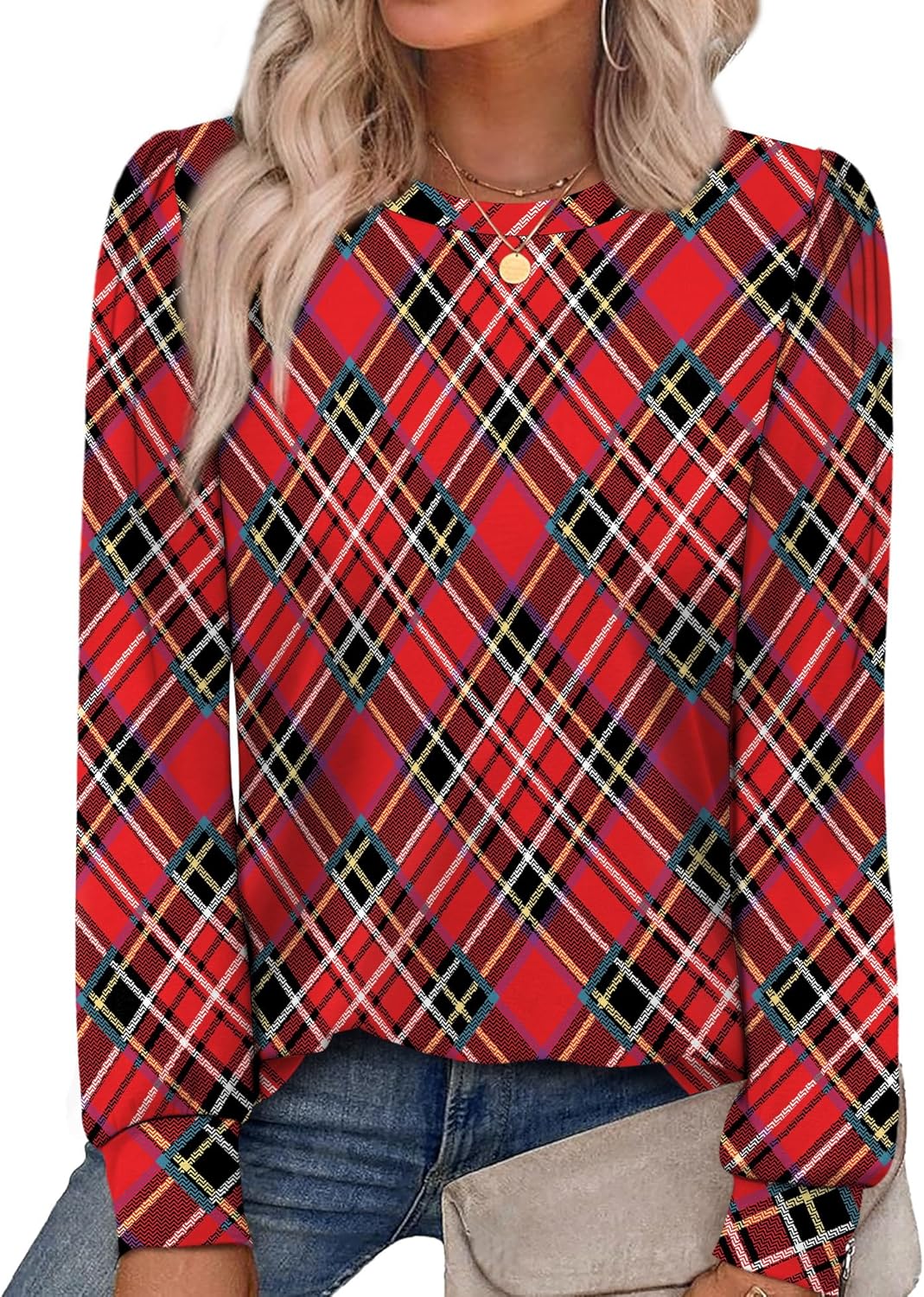 Alaroo Womens Long Sleeve Shirts 2025 Fall Tunic Tops Crewneck Blouses Print