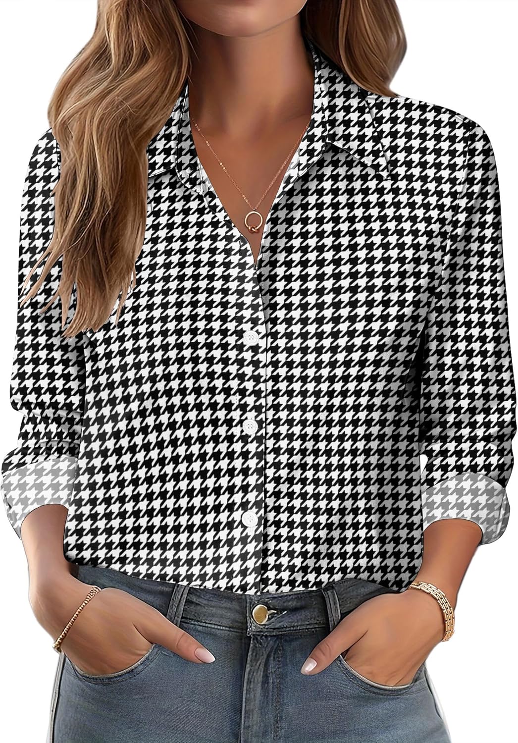 Zeagoo Button Down Shirts for Women Dressy Floral Printed Long Sleeve Blouse Business Casual Work Tops