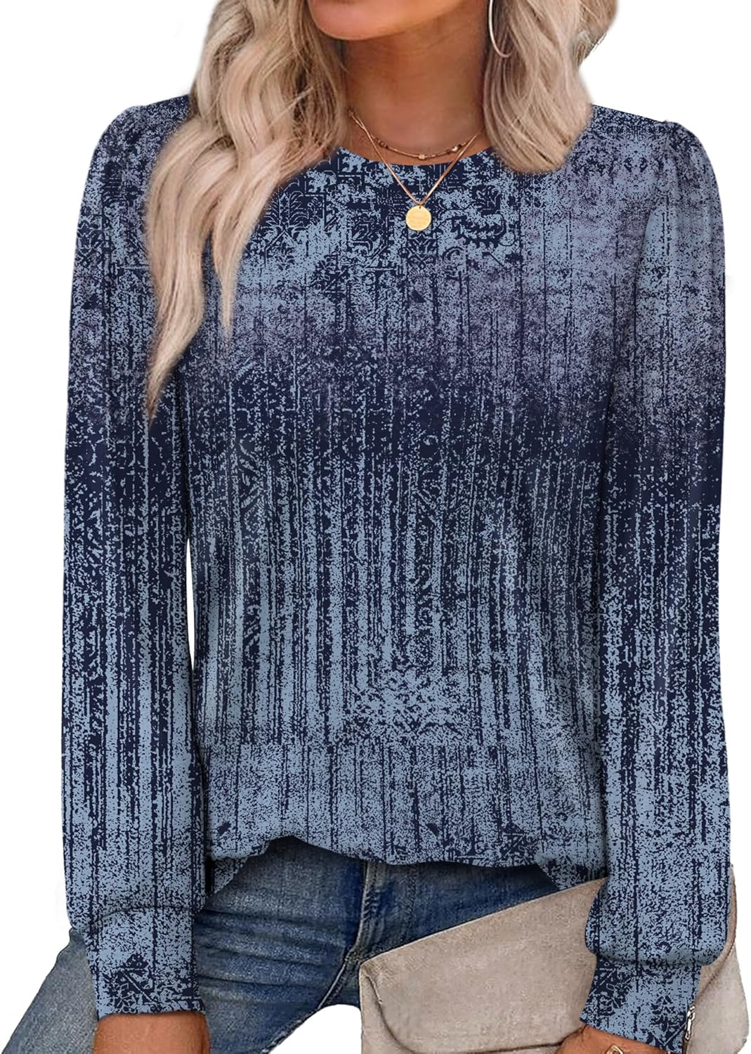 Alaroo Womens Long Sleeve Shirts 2025 Fall Tunic Tops Crewneck Blouses Print