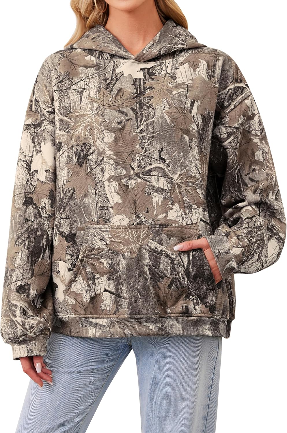 Camo Hoodie Womens Maple Leaf Fleece Hooded Sweatshirt Oversized Camouflage Hoodies For Women Trendy