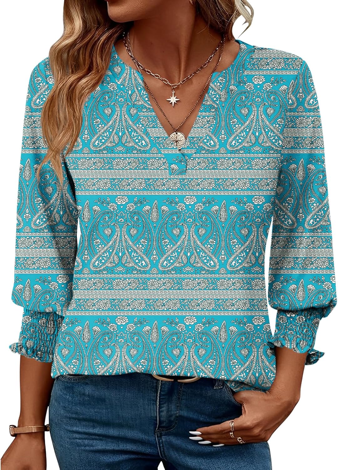 LOMON Women's 2025 Fashion Tops 3/4 Length Sleeve Business Casual Blouses Summer Tees Shirts