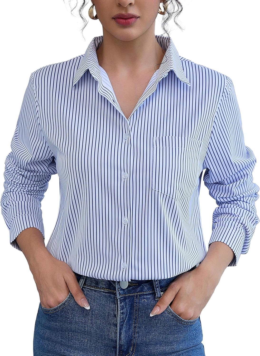 COUXILY Soft Wrinkle-Free Button Down Stretch Shirts for Women, Breathable Moisture-Wicking Casual Work Dress Tops