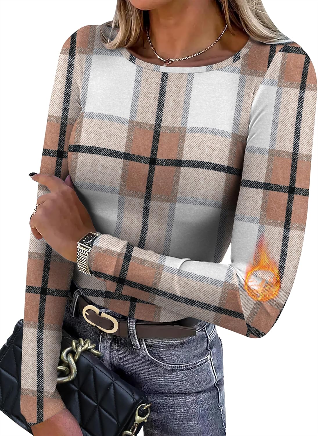 WIHOLL Long Sleeve Thermal Shirt for Women Light Fleece Tops Fall 2025 Crew Neck Casual Basic T-Shirts