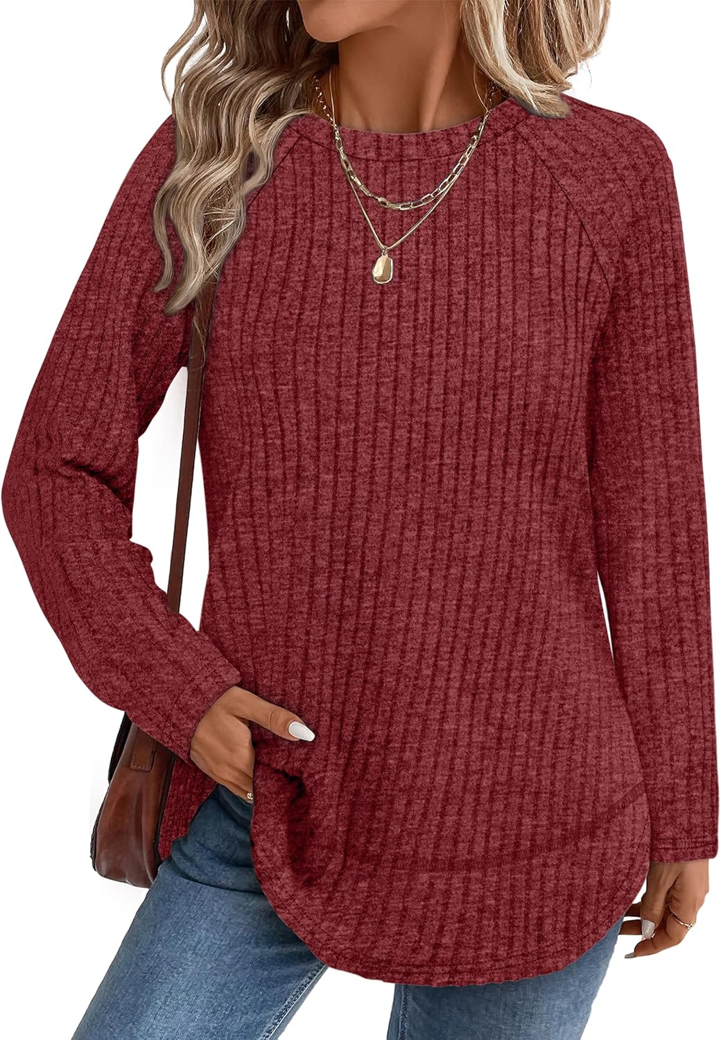 WIHOLL Long Sleeve Shirts for Women Fall Sweaters 2025 Lightweight Casual Tunic Tops Loose Fit Winter Clothing S-2XL
