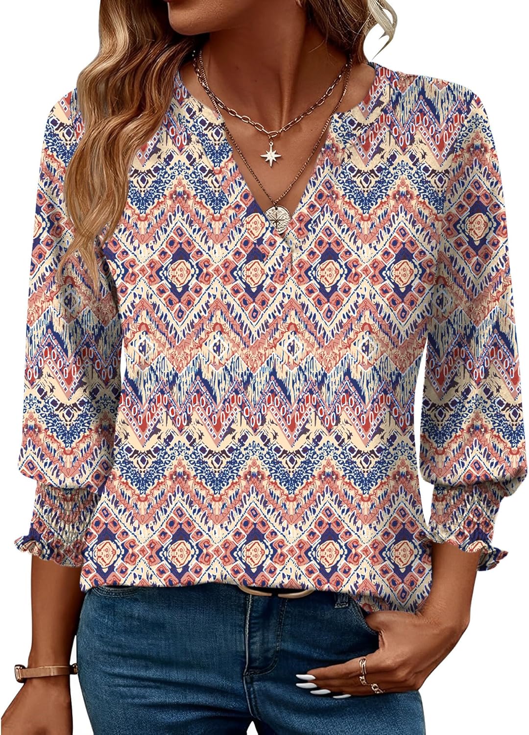 LOMON Women's 2025 Fashion Tops 3/4 Length Sleeve Business Casual Blouses Summer Tees Shirts