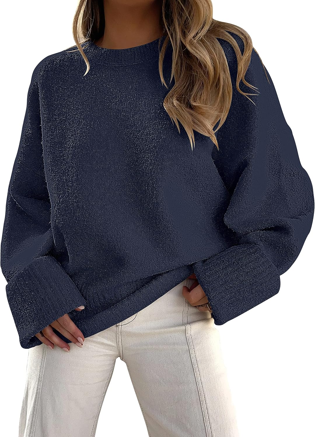ANRABESS Women's Oversized Sweaters 2025 Long Sleeve Fuzzy Knit Casual Chunky Pullover Sweater Fall Outfits Clothes