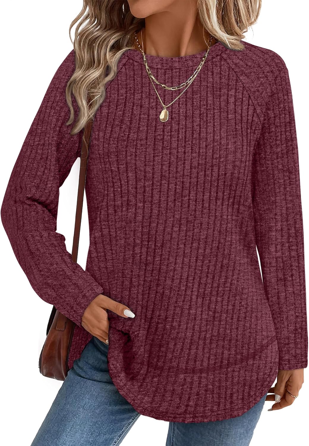 WIHOLL Long Sleeve Shirts for Women Fall Sweaters 2025 Lightweight Casual Tunic Tops Loose Fit Winter Clothing S-2XL