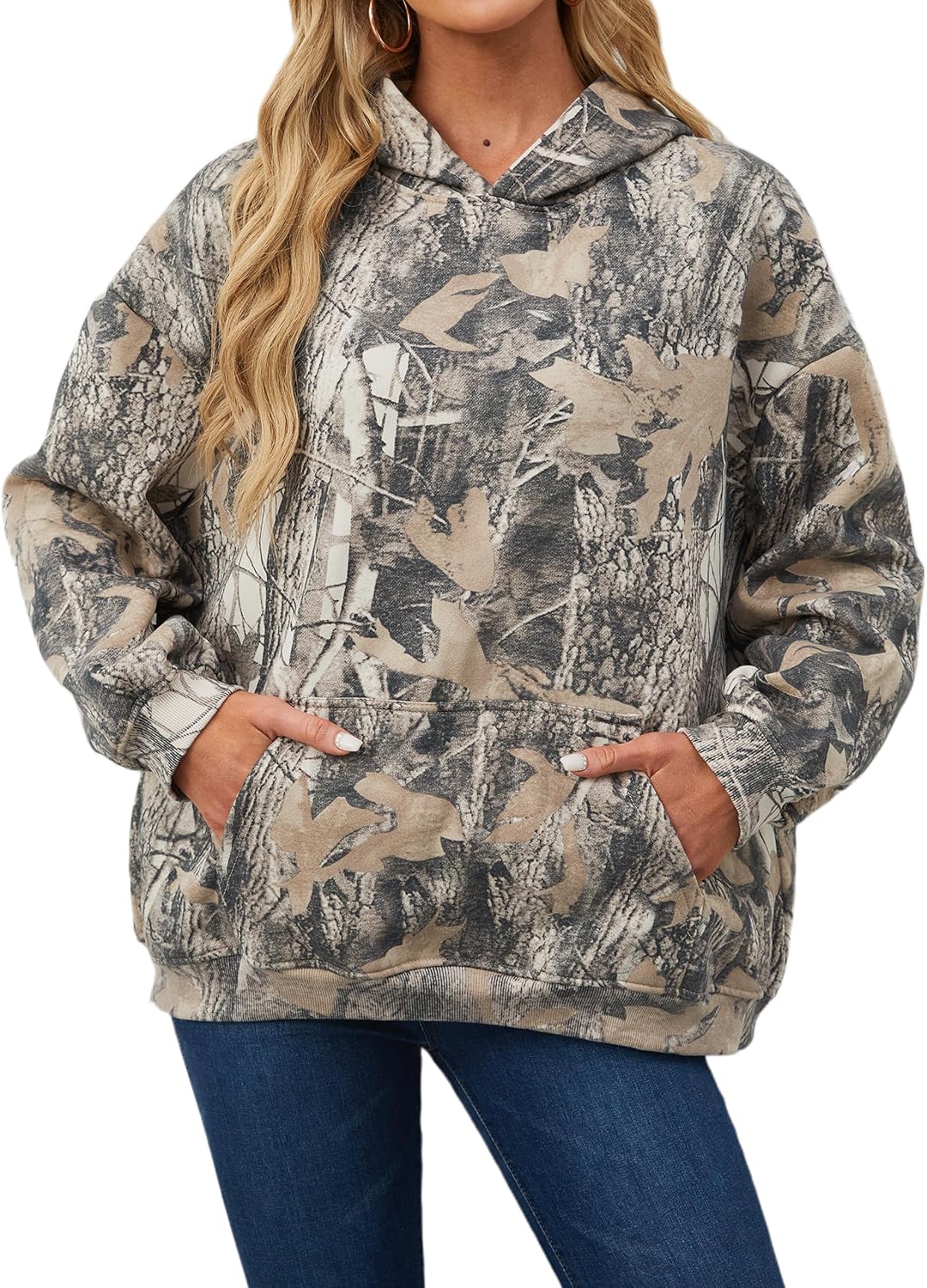 Camo Hoodie Womens Maple Leaf Fleece Hooded Sweatshirt Oversized Camouflage Hoodies For Women Trendy