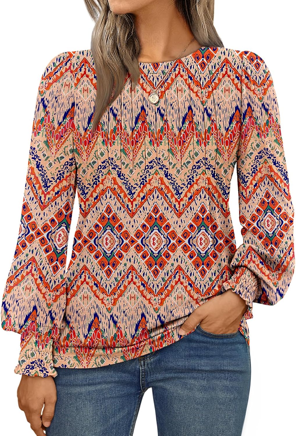 AUTOMET Long Sleeve Shirts Womens Pleated Business Casual Blouses with Smocked Cuffs