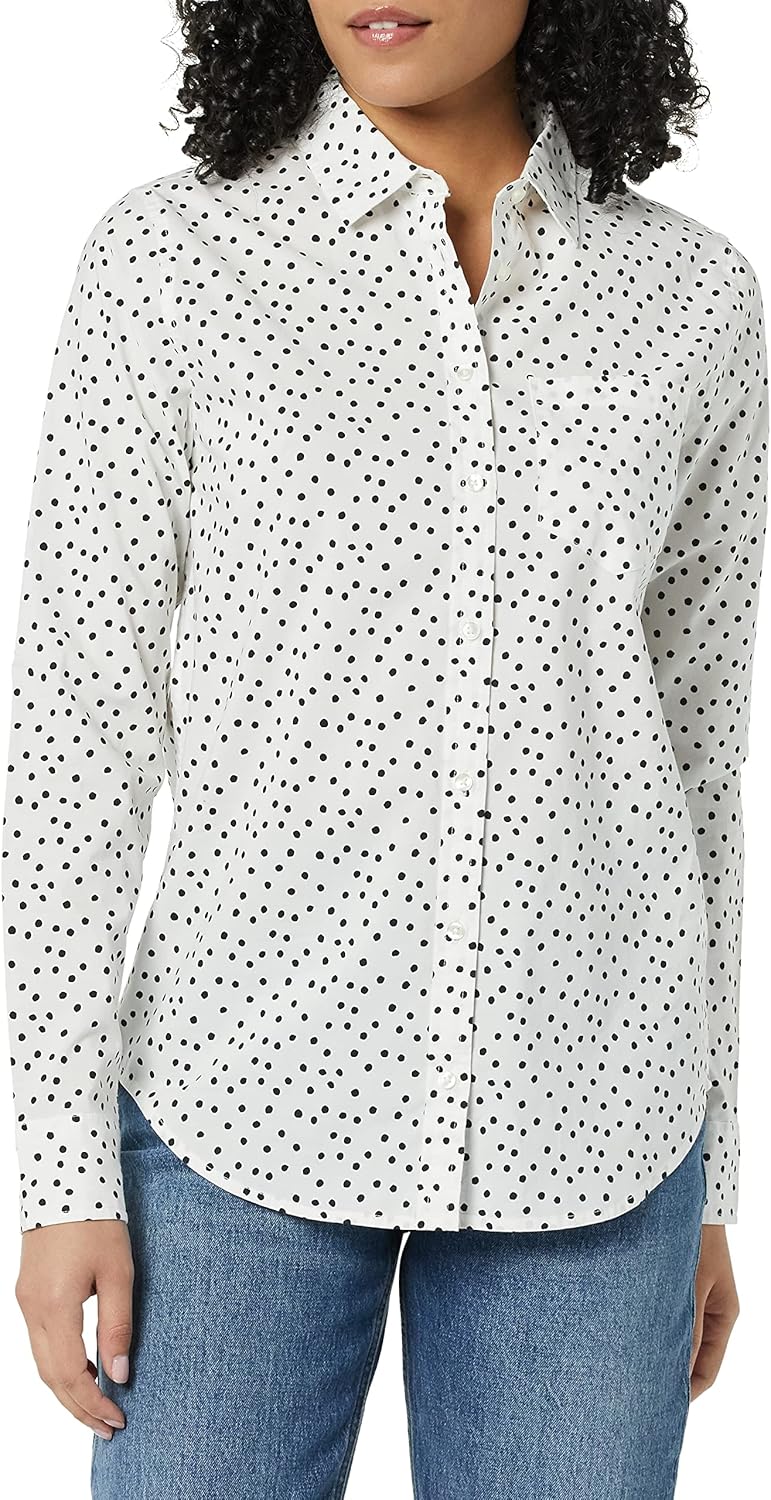 Amazon Essentials Womens Regular-Fit Long-Sleeve Button-Down Poplin Shirt