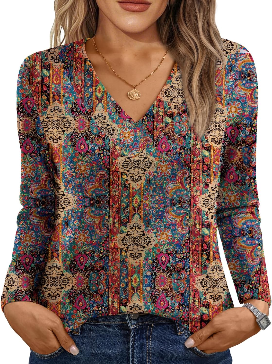 AUTOMET Long Sleeve Shirts for Women Tops V Neck Casual Top Comfortable Shirt Soft Basic Tees Women Blouses