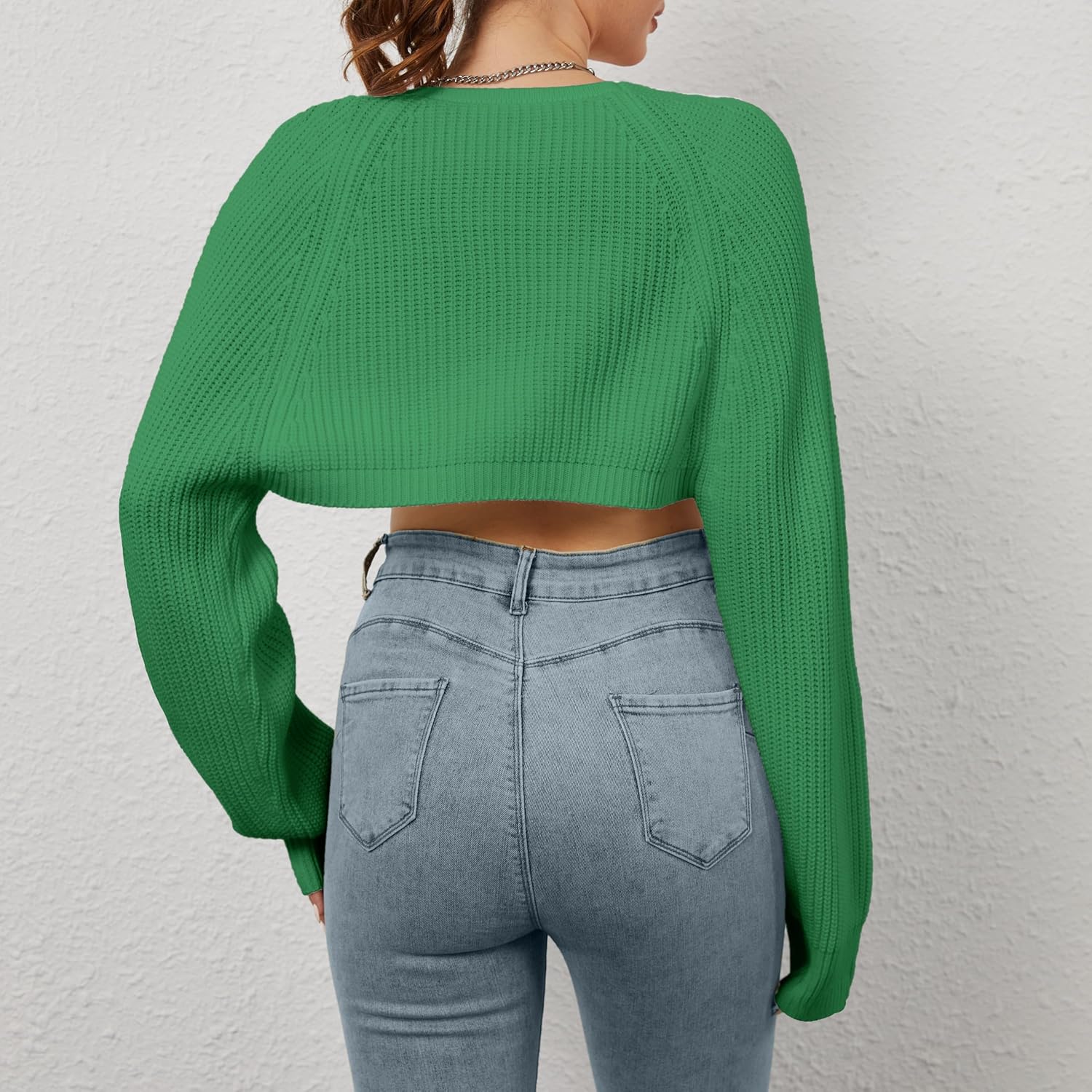 Women Open Front Ribbed Knit Crop Bolero Drop Shoulder Long Sleeve Solid Loose Fit Knitted Crop Cardigan Shrug