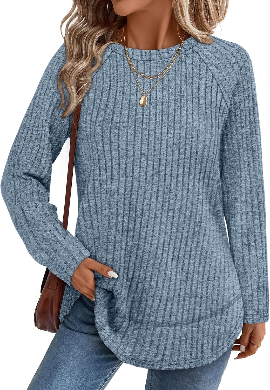 WIHOLL Long Sleeve Shirts for Women Fall Sweaters 2025 Lightweight Casual Tunic Tops Loose Fit Winter Clothing S-2XL