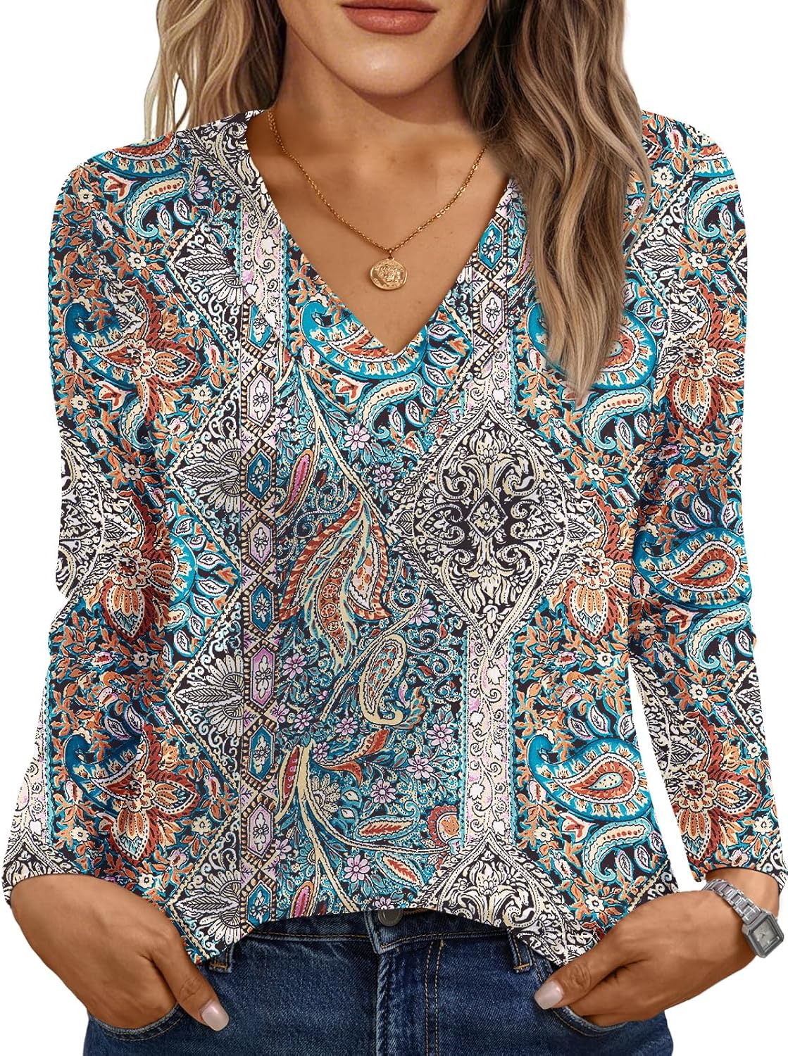 AUTOMET Long Sleeve Shirts for Women Tops V Neck Casual Top Comfortable Shirt Soft Basic Tees Women Blouses