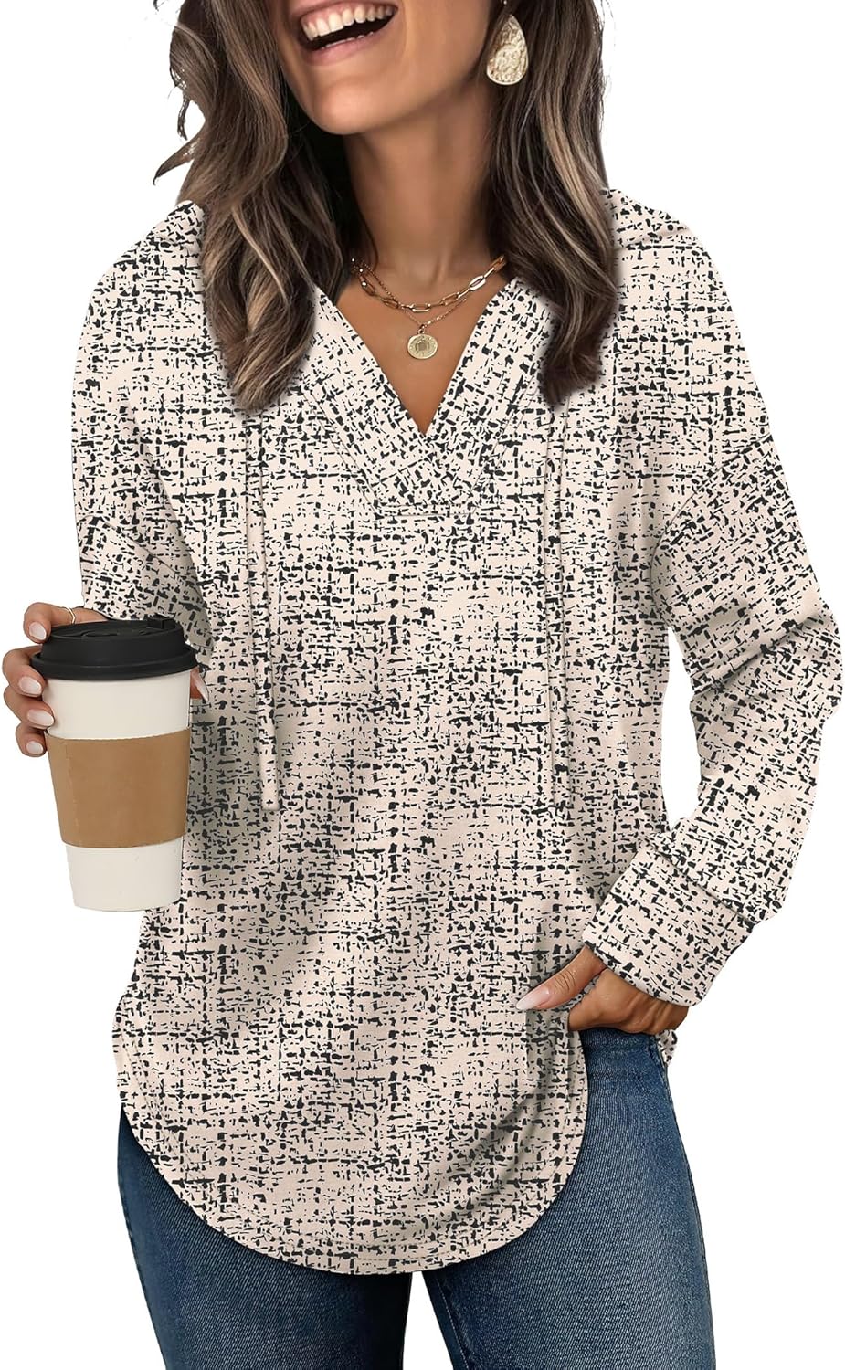 Sampeel Hoodies for Women Trendy Fall Fashion 2025 V Neck Oversized Sweatshirt Plus Size Tops Clothes