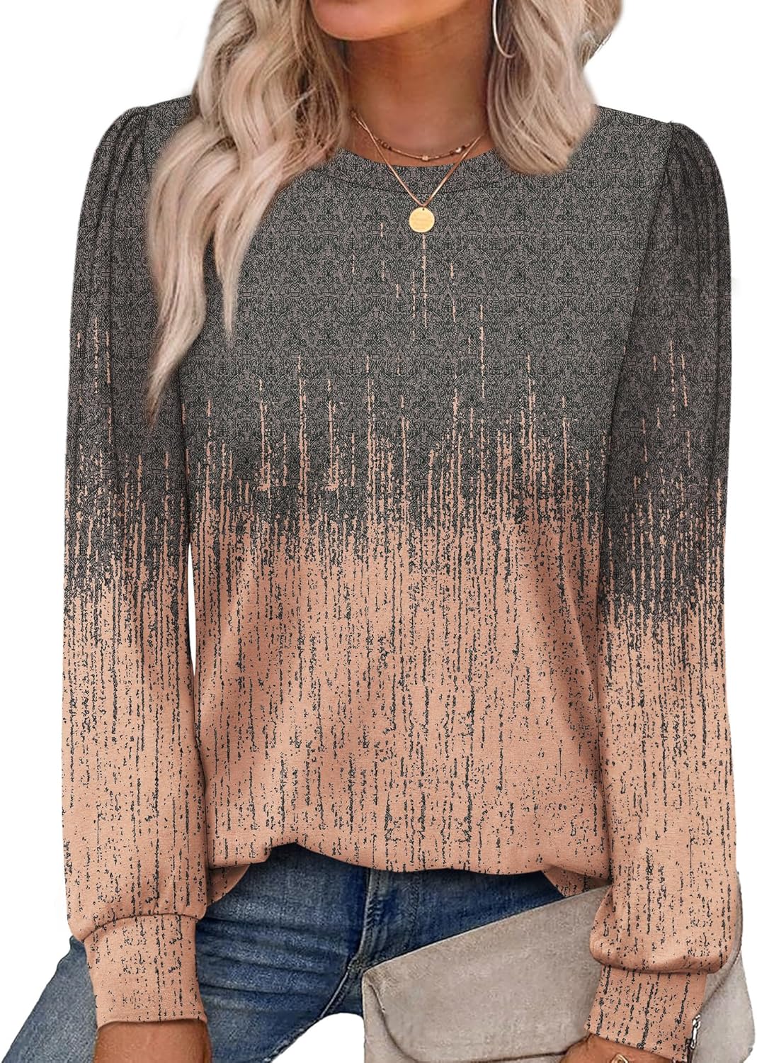 Alaroo Womens Long Sleeve Shirts 2025 Fall Tunic Tops Crewneck Blouses Print